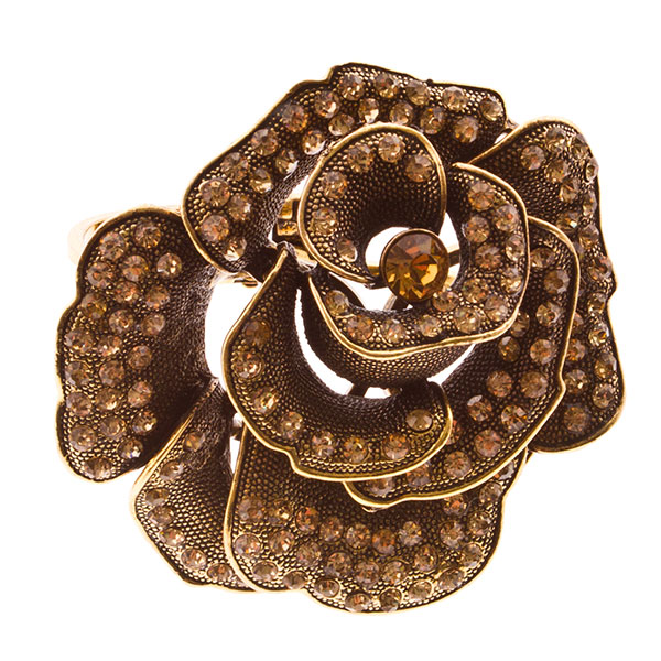 Wholesale gold bracelet large flower covered golden rhinestones