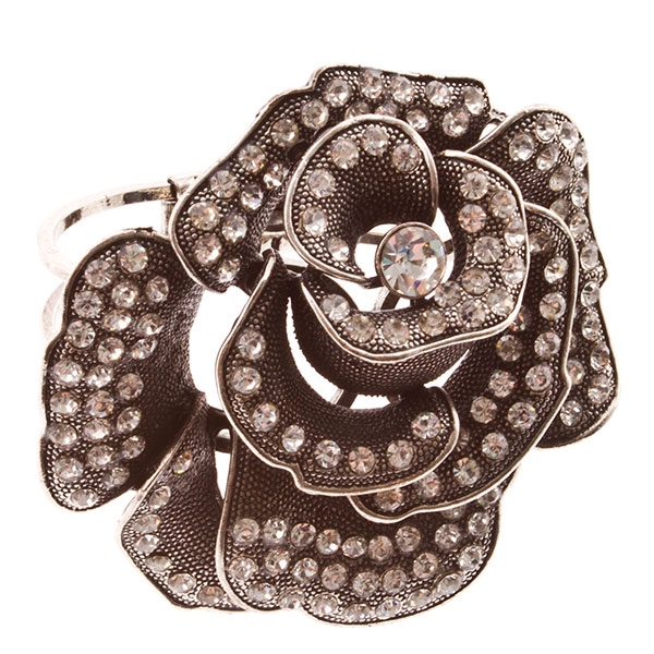 Wholesale silver bracelet large flower covered rhinestones