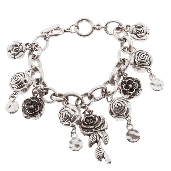 Wholesale silver bracelet flower charms
