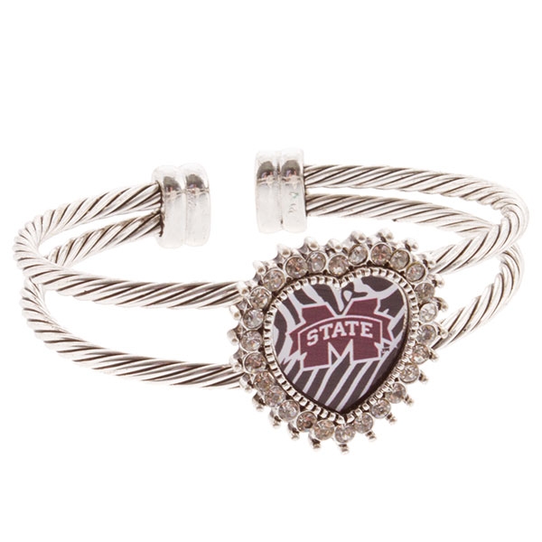 Wholesale silver toned double wired cuff bracelet crystal rhinestones surroundin