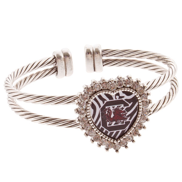 Wholesale silver toned double wired cuff bracelet crystal rhinestones surroundin