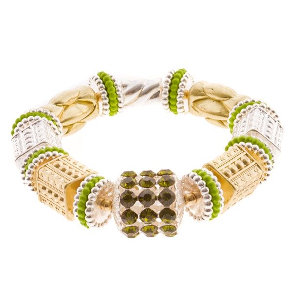 Wholesale dual bracelet amber rhinestones light green beads
