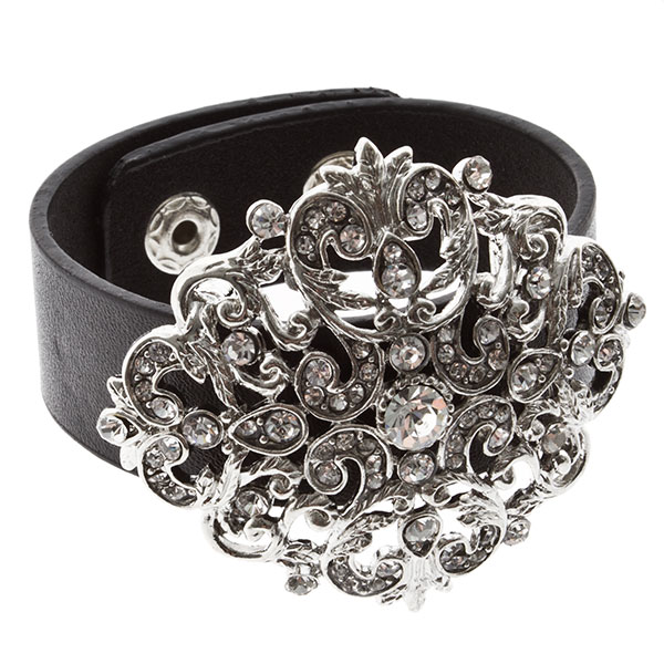 Wholesale leather band bracelet fauna inset crystals