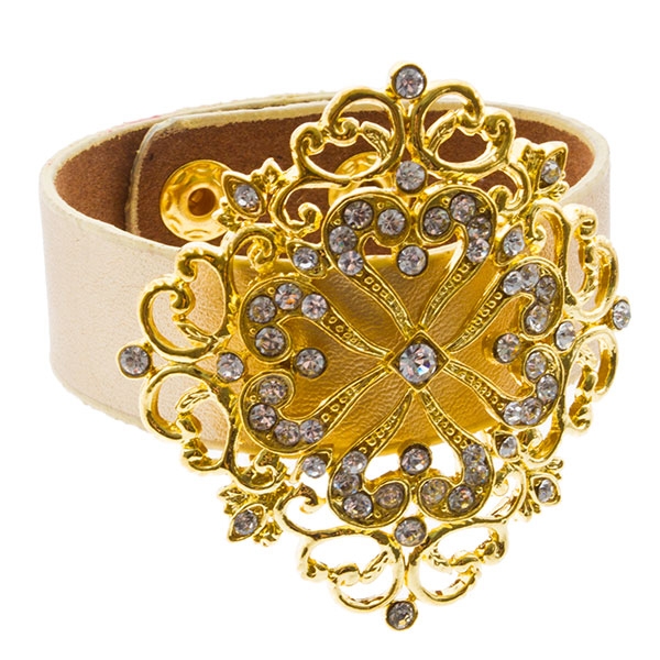 Wholesale golden leather band bracelet fauna inset crystals