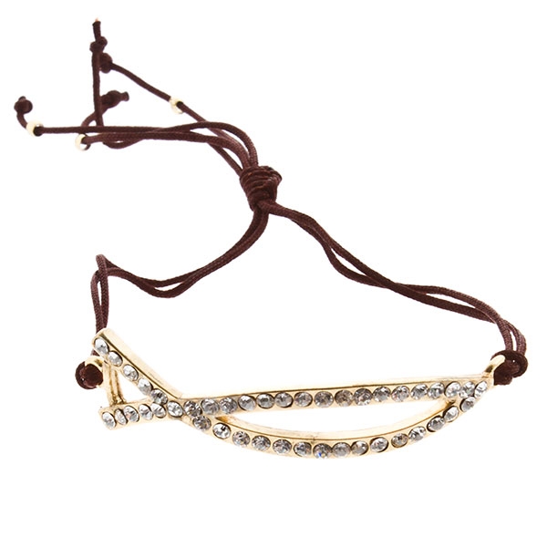 Wholesale brown cord bracelet abstract gold cross crystal rhinestones