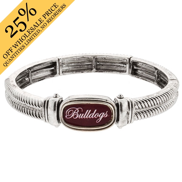 Wholesale silver stretch bracelet Bulldogs script top school colors