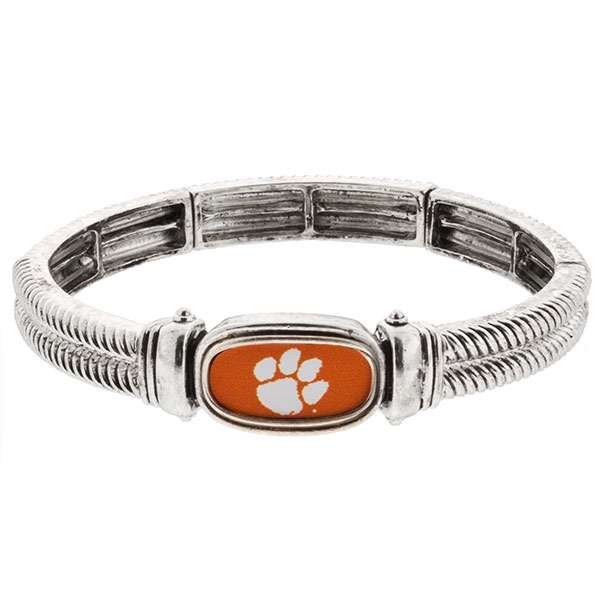 Wholesale silver stretch bracelet Clemson Logo