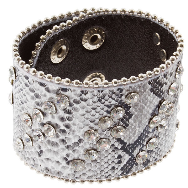 Wholesale zebra print faux leather snap bracelet silver beads crystal rhinestone
