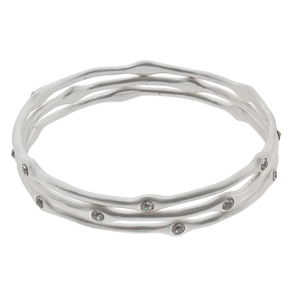 Wholesale set matte silver bangles cz accents throughout