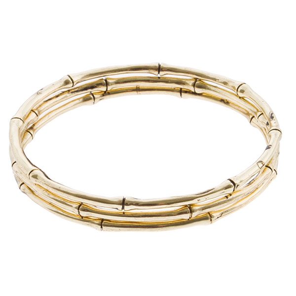 Wholesale set three gold bamboo inspired bangle bracelets