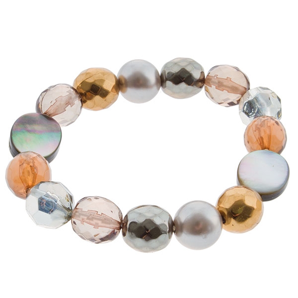 Wholesale stretch band bracelet assorted gold silver beads abalone beads accent