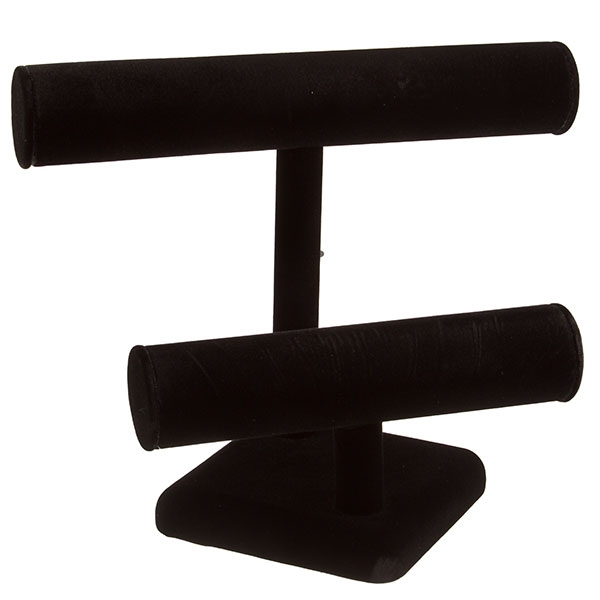 Wholesale black Velvet Finish Double Round T Bar Great displaying necklaces brac