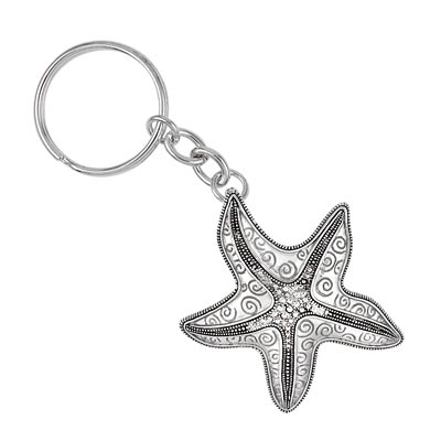 Wholesale fashion Key Chain Charm Matt Silver Starfish Black Approx L W
