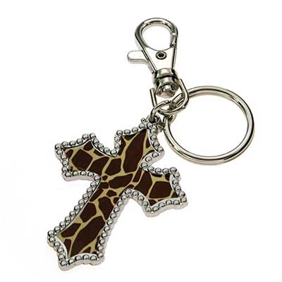 Wholesale cross Key Chain Giraffe Print Silver Keychain Approx L W