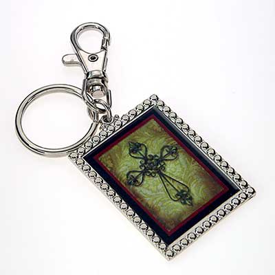 Wholesale rectangle Key Chain Iron Works Cross Print Silver Keychain Approx L W