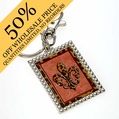 Wholesale rectangle Key Chain Fluer De Lis Leapord Print Silver Keychain Approx