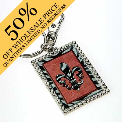 Wholesale rectangle Key Chain Fleur De Lis Print Silver Keychain Approx L W