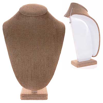 Wholesale taupe Canvas Finish Padded Necklace Display Sturdy Wooden Spine Foot A