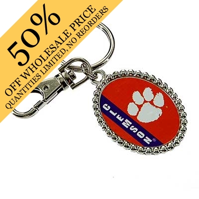 Wholesale oval Key Chain Officially Licensed Clemson University Colors Logo Silv