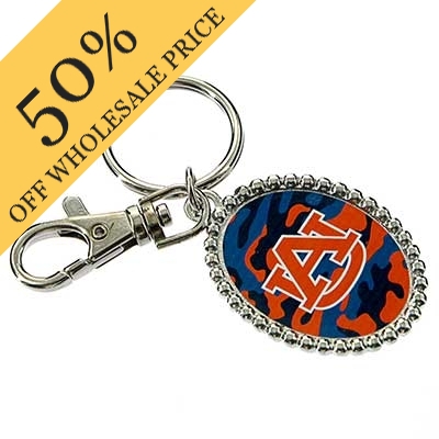 Wholesale oval Key Chain Officially Licensed Auburn University Colors Logo Silve