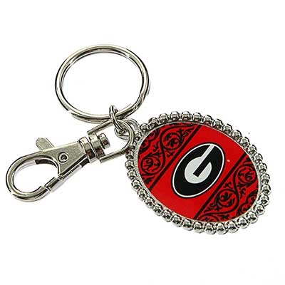 Wholesale oval Key Chain Officially Licensed University Georgia Colors Logo Silv
