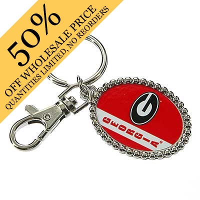 Wholesale oval Key Chain Officially Licensed University Georgia Colors Logo Silv