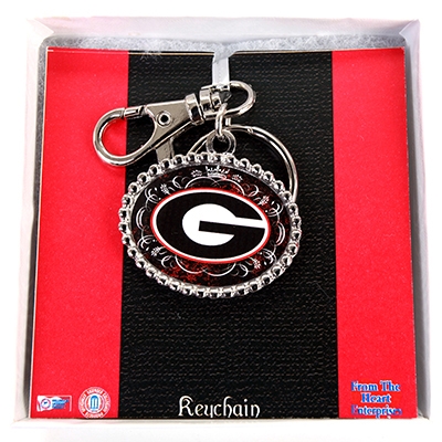 Wholesale polished Silver Keyring University Georgia Logo Textured White Gift Bo