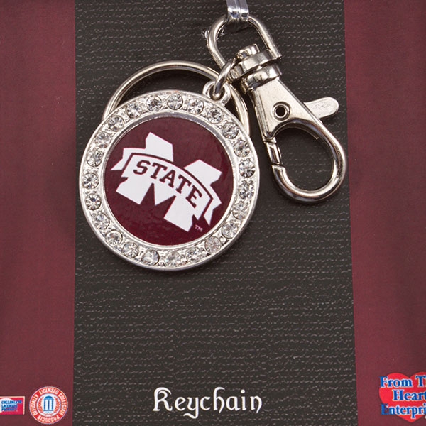Wholesale mississippi State Silver keychain inset crystal rhinestones center log