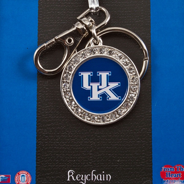 Wholesale university Kentucky silver collegiate key chain crystal rhinestones ce