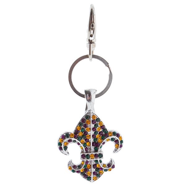 Wholesale silver key chain Fleur de Lis pendant encrusted rhinestones