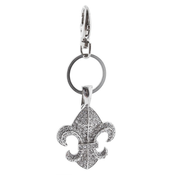 Wholesale silver key chain Fleur de Lis pendant encrusted rhinestones