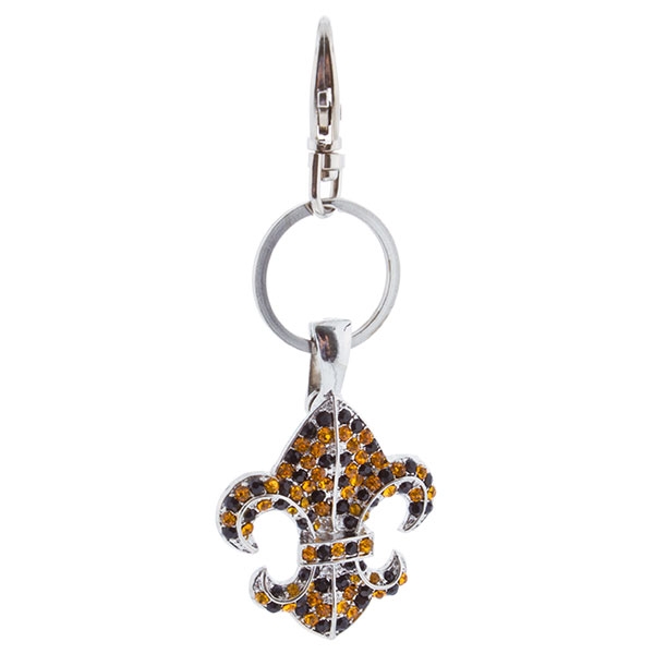 Wholesale silver key chain Fleur de Lis pendant encrusted rhinestones