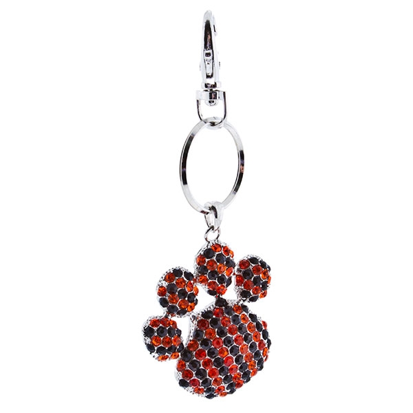Wholesale silver key chain paw encrusted orange black rhinestones