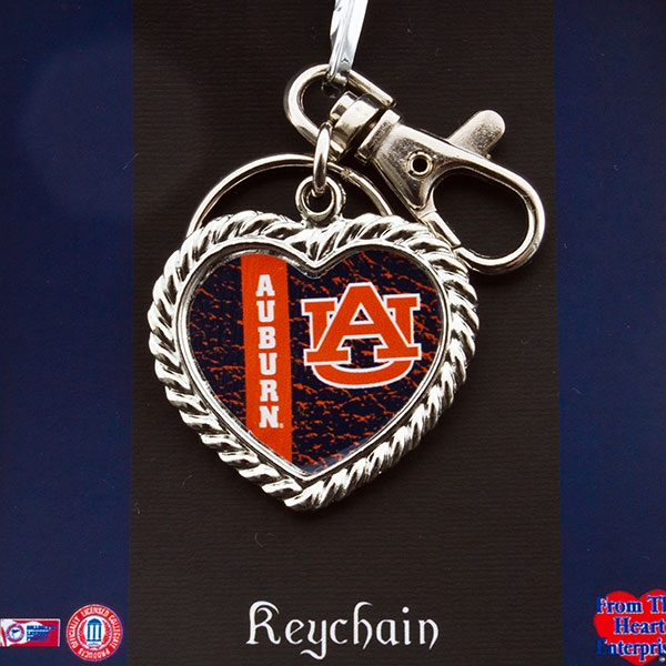 Wholesale silver heart key chain Auburn colors logo