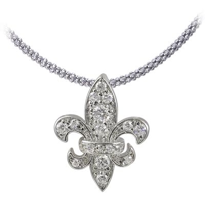 Wholesale sterling Silver Fleur De Le Pendant Clear Round CZs Cubic Zirconias Ap