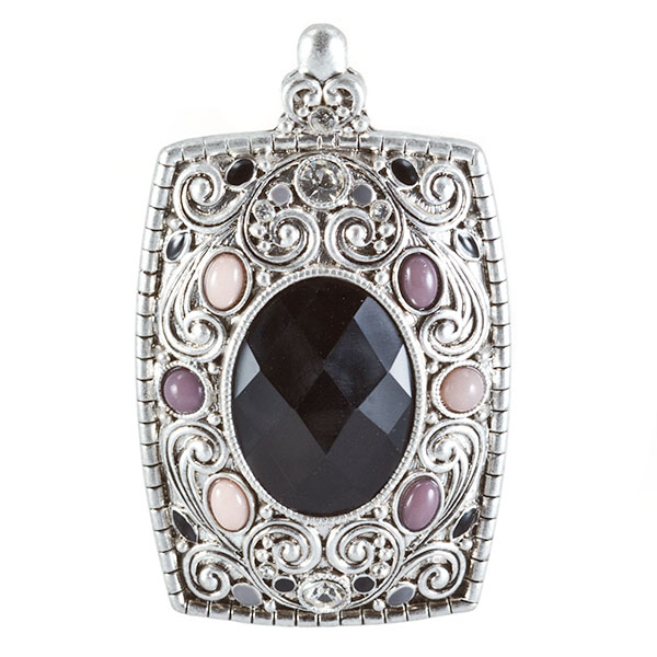 Wholesale inch pendant silver finish inset smokey cabochons bas relief arabesqu