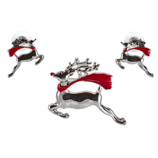 Wholesale polished silver pendant earring set reindeer flying Judson s wholesale