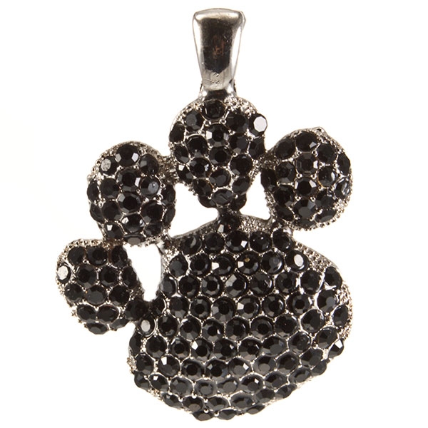 Wholesale jet rhinestone silver paw print pendant
