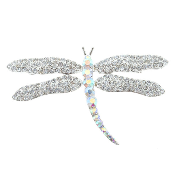 Wholesale silver toned dragonfly pin clear cz wings AB cz body