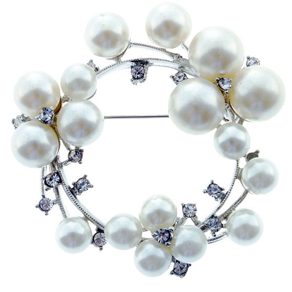 Wholesale sILVER CIRCLED PIN WHITE PEARLS