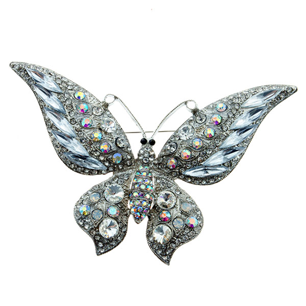 Wholesale silver butterfly pin iridescent rhinestones