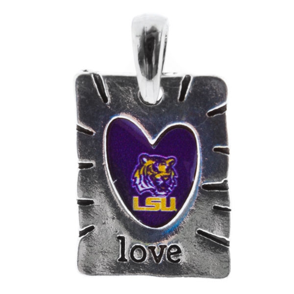Wholesale sweet Simple Silver hammered metal pendant heart cut out LSU logo inch