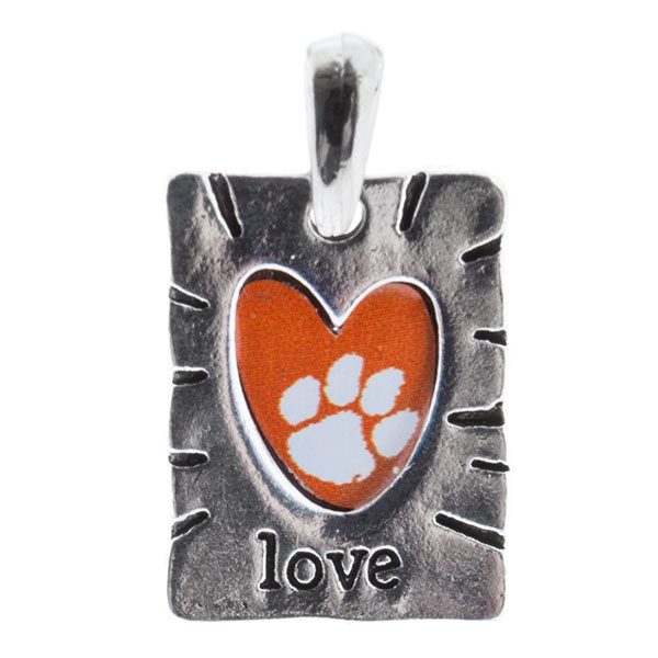 Wholesale sweet Simple Silver hammered metal pendant heart cut out Clemson logo