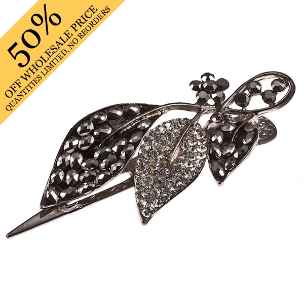 Wholesale leaf floral hair clip measuring inches inches gun metal base faceted s
