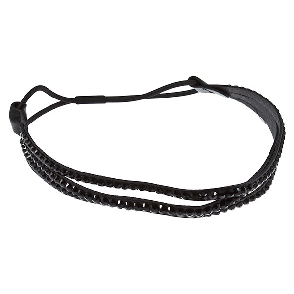 Wholesale black leather headband rows jet rhinestones