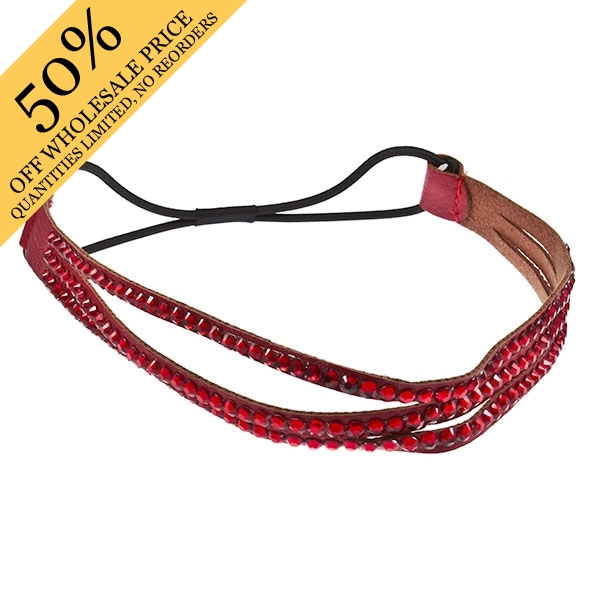 Wholesale red leather ruby rhinestones headband