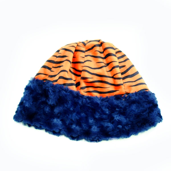Wholesale navy orange tiger print navy fur adult sized hat