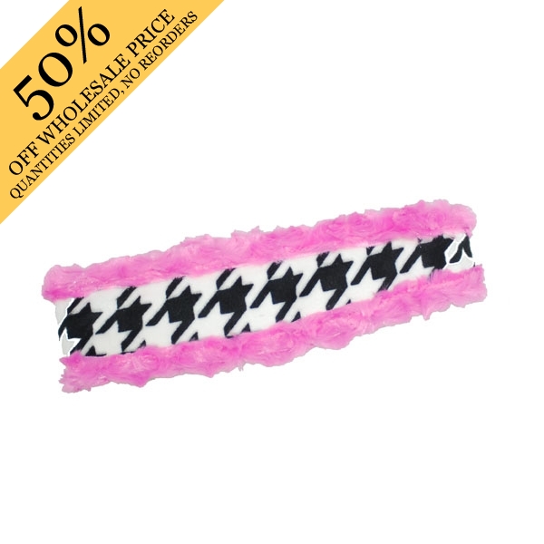Wholesale houndstooth fabric headband trimmed Hot Pink fur