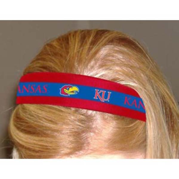 Wholesale inch red stripe headband blue ribbon Kansas University logo