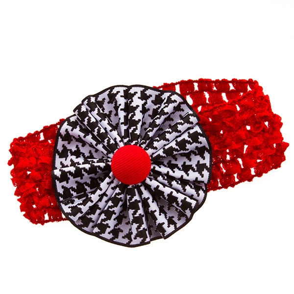 Wholesale red crochet headband houndstooth rosette